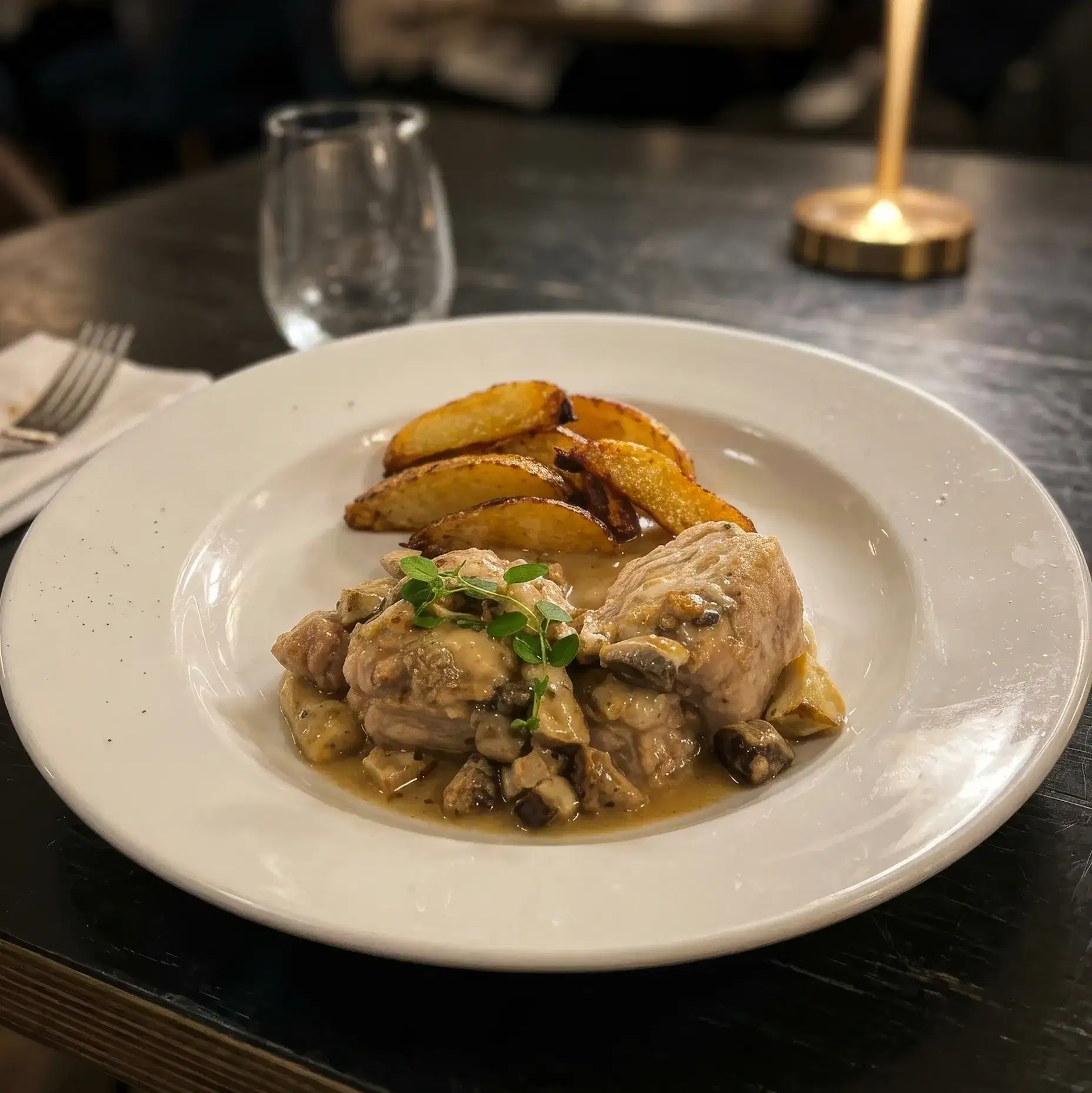 Filetto di maialino con porcini trifolati e patate